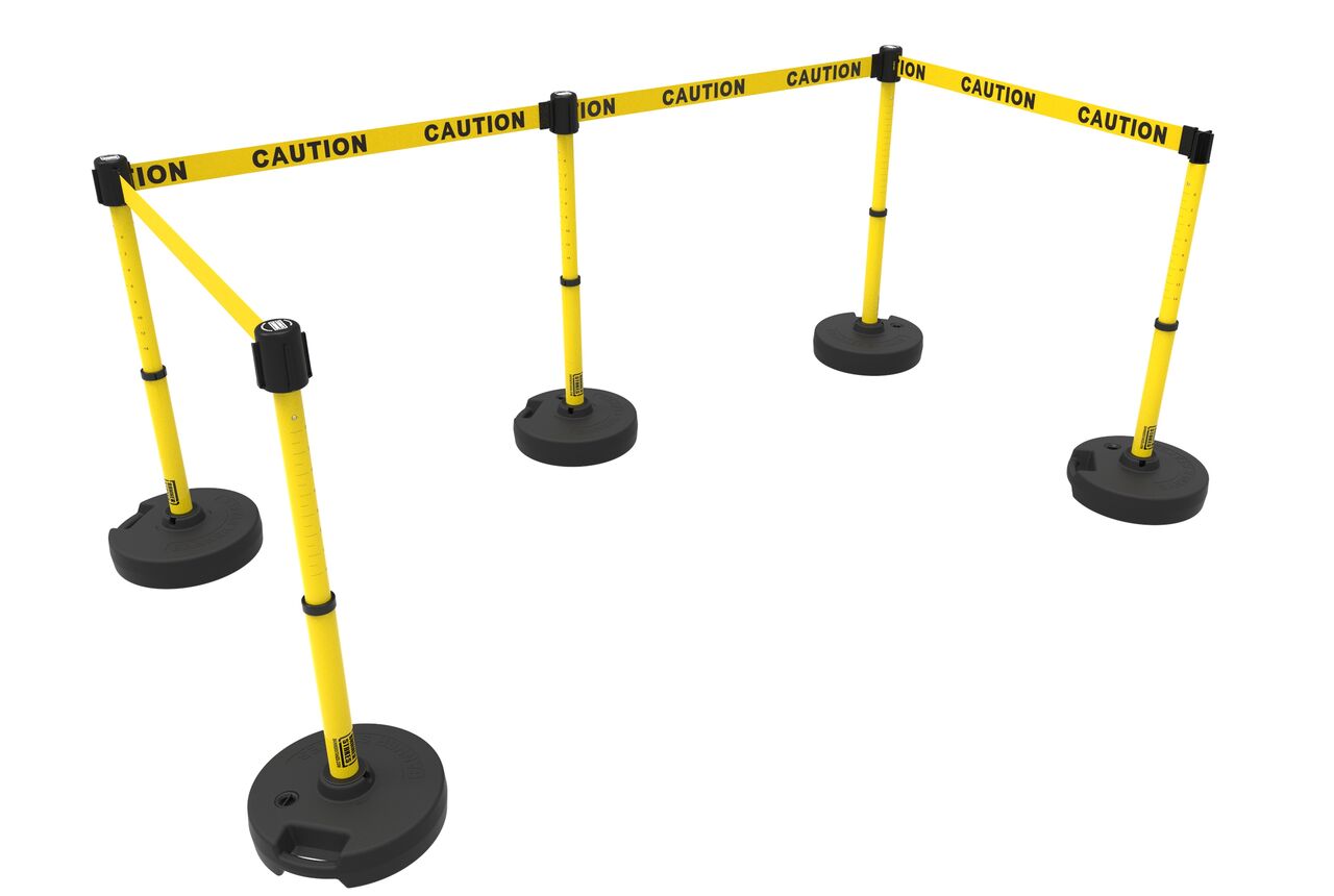 Banner Stakes Plus Barrier Set X5 With Yellow, Double-Sided "Caution" Banner